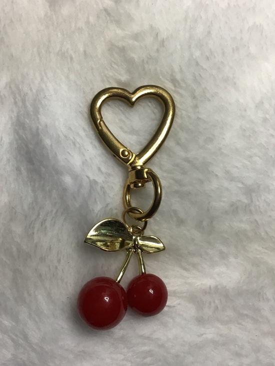 Accessories - Gold Heart Cherry Keychain Charm - Red Cherry Accent